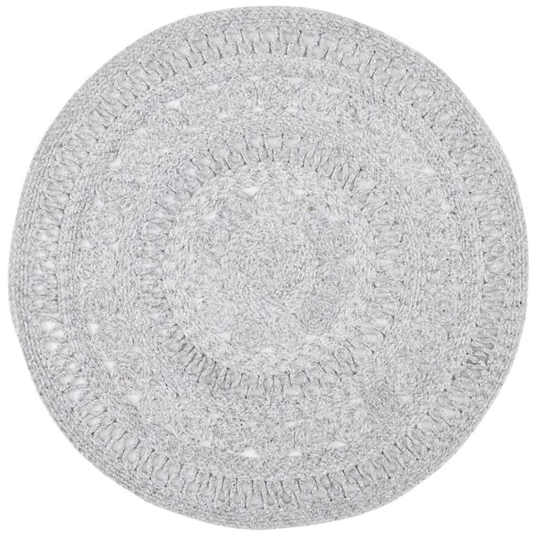 SAFAVIEH Cape Cod Gray Doormat 3 ft. x 3 ft. Braided Circle Round Area Rug