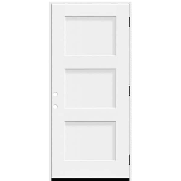 Legacy 32 in. x 80 in. 3P Equal Shaker LHOS Unfinished White Fiberglass Prehung Front Door w/4-9/16 Jamb