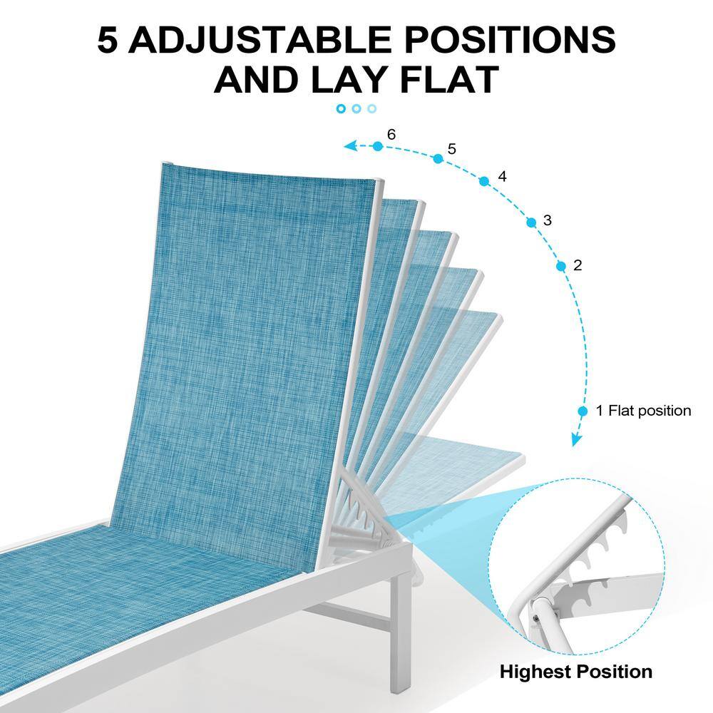 74.8" Blue Fabric and White Aluminum Outdoor Chaise Lounge Set