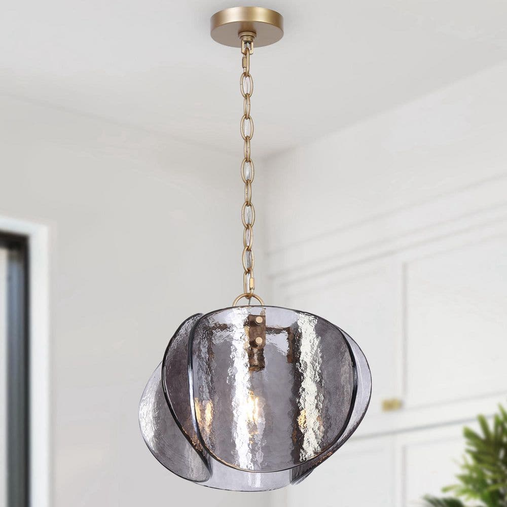Glam 1-Light Satin Gold Handmade Glass Pendant Light, Modern Unique Smoky Gray Chandelier for Foyer Kitchen Living Room price history on PriceWatchPro