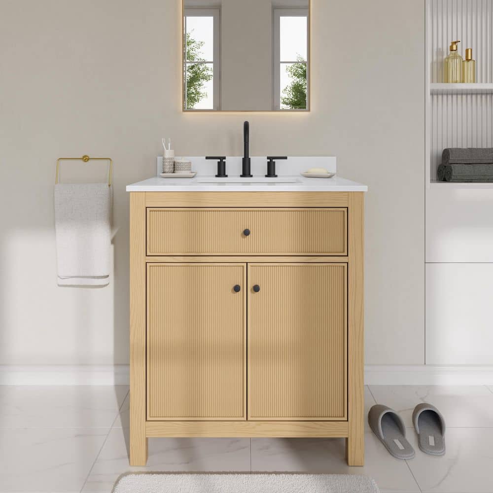 Pendry 30 in. Single Freestanding Tanned Oak Bath Vanity with White Cultured Marble Top Assembled price history on PriceWatchPro