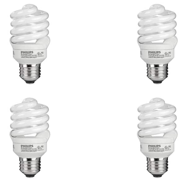 Philips Energy Saver 60W Soft White Medium Base T2 Spiral CFL Light Bulb 4-Pack 