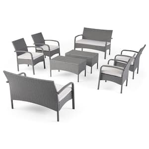 Cordoba Grey 8-Piece Metal Patio Conversation Seating Set with Silver Cushions