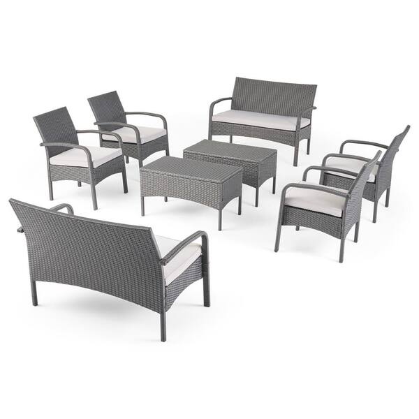 Noble House Cordoba Grey 8Piece Metal Patio Conversation Seating Set