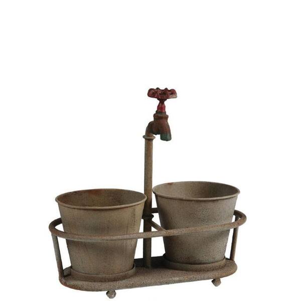 3R Studios Iron Faucet 13.75 in. W x 14 in. H Aged Bronze Metal Planter