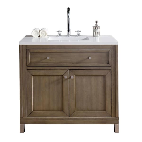 James Martin Vanities Chicago 36 in. W  x 23.5 in.D x 33.8 in. H Single Bath Vanity in Whitewashed Walnut with Quartz Top in Classic White