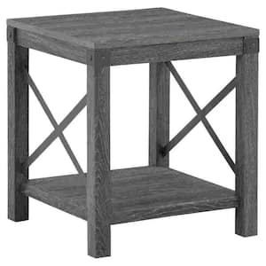 20.13 in. Gray Square Wood end table with X Metal Accent and Grain Details