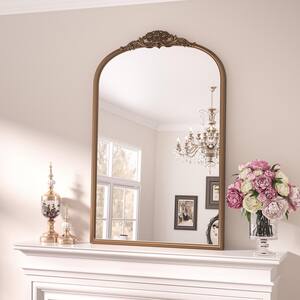 Medium Frame Arched Gold Antiqued Classic Accent Mirror (30 in. H x 20 in. W)