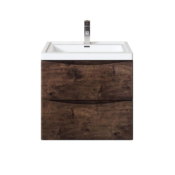 Smile 24 in. W x 16 in. D x 33.5 in. H Bathroom Vanity in Rosewood with White Acrylic Top with White Sink