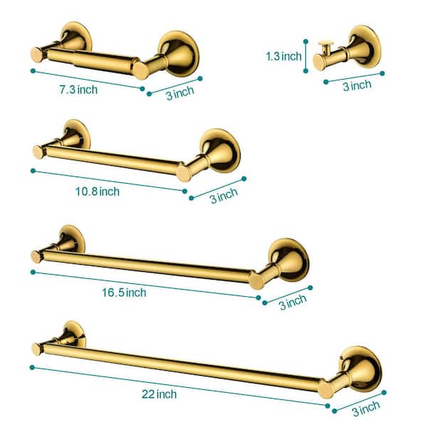WZ 6-Piece Bath Hardware Set with Mounting Hardware in Gold, Made of Brass