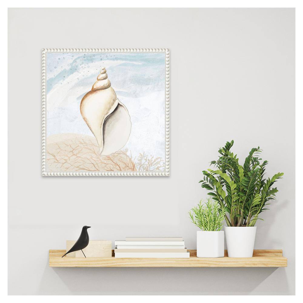 Beaded White Framed Nautical Seashell Canvas Wall Art