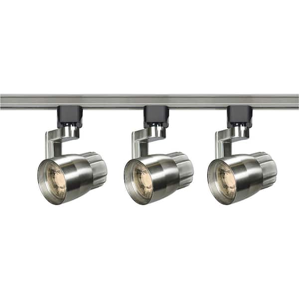 4 ft. Brushed Nickel Integrated LED Ceiling Mounted Hardwired Track Lighting Kit with Angled Round Head