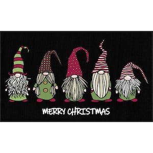 Christmas Gnomes Black 2 ft. x 3 ft. 4 in. Machine Washable Holiday Area Rug