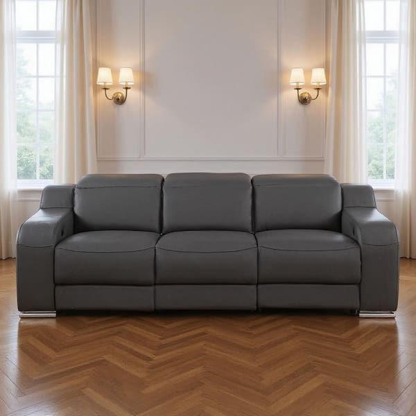 103.00 in. Straight Arm Leather Curved Sofa Gray