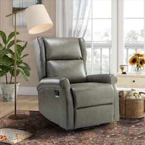 Chiang Gray Faux Leather Swivel Recliner with Rocking