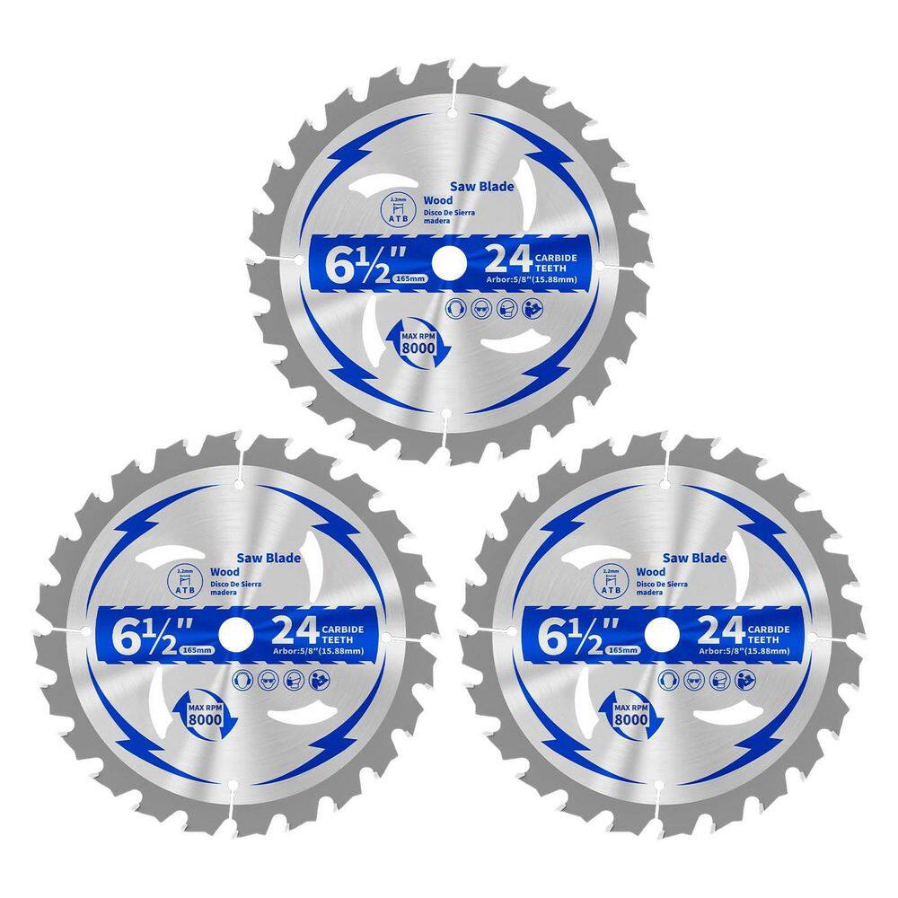 6-1/2 in. 24-Tooth Wood Cutting Carbide Circular Saw Blade Power Tool Accessory (3-Pack) price history on PriceWatchPro
