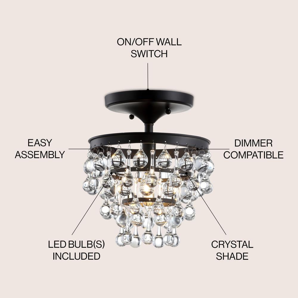 Contemporary Bronze Crystal 10" LED Flush Mount Chandelier