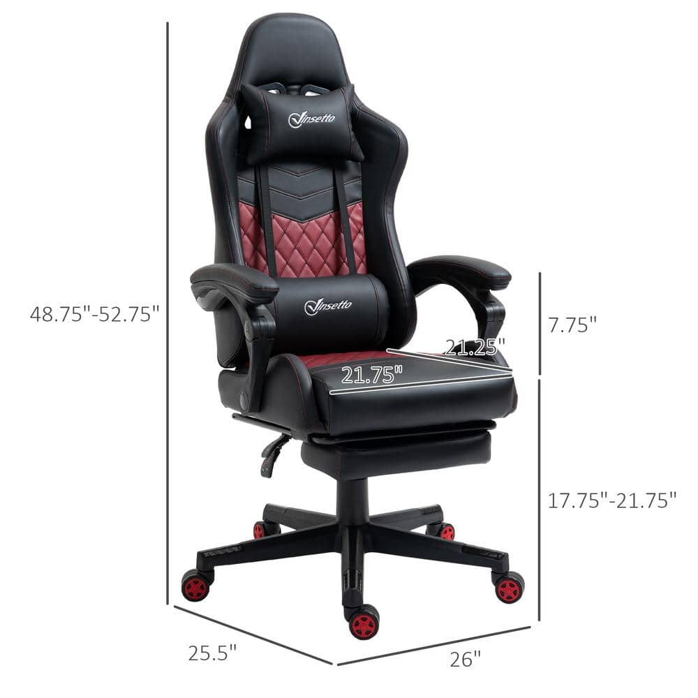Vinsetto Black and Red PU Leather Reclining Gaming Chair with Footrest