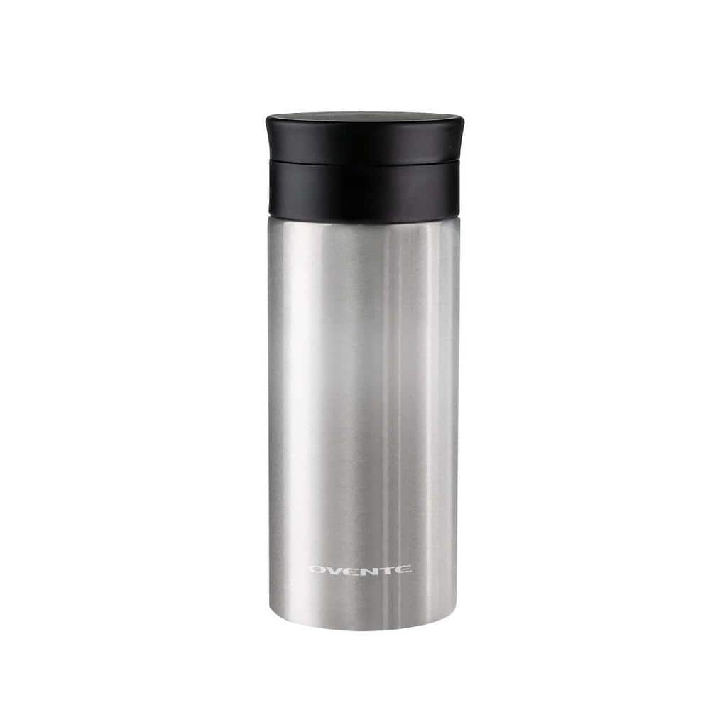 OVENTE 12 oz. Silver Stainless Steel Travel Tumbler with Tea Infuser, Vacuum Insulated and Double-Walled, Spill-Proof, BPA-Free