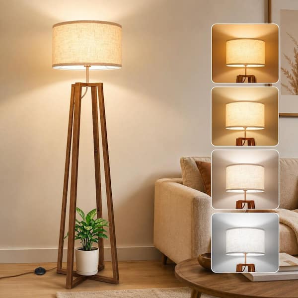 BICIK 60 in. Indoor Walnut wood Brown 1-Light Dimmable Tripod