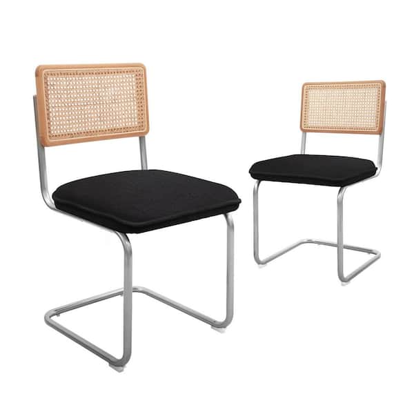 Unbranded Black Accent Rattan Kitchen, Armless Mesh Back Cane, Upholstered Velvet Dining Chairs with Metal Chrome Legs (Set of 2)