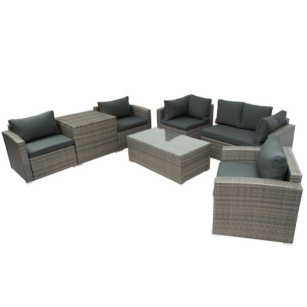 URTR 7-Piece PE Rattan Wicker Patio Conversation Outdoor Sectional Sofa ...