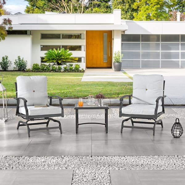 3-Piece Metal Patio Conversation Set with Off-White Cushions