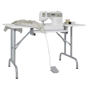 Folding Multipurpose 47.5 in.W x 28 in. D PB Craft Sewing Table with 22 in. W Drop-Down Platform, White