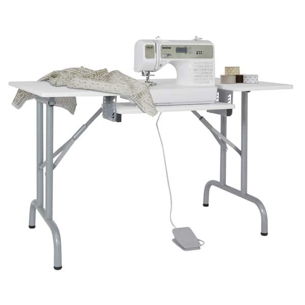 Sew Ready Folding Multipurpose 47.5 in.W x 28 in. D PB Craft Sewing Table  with 22 in. W Drop-Down Platform, White 13373 - The Home Depot