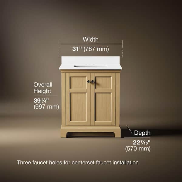 Baskin 30 in. Single Sink Light Oak Bath Vanity with Bianco Bella Quartz Top