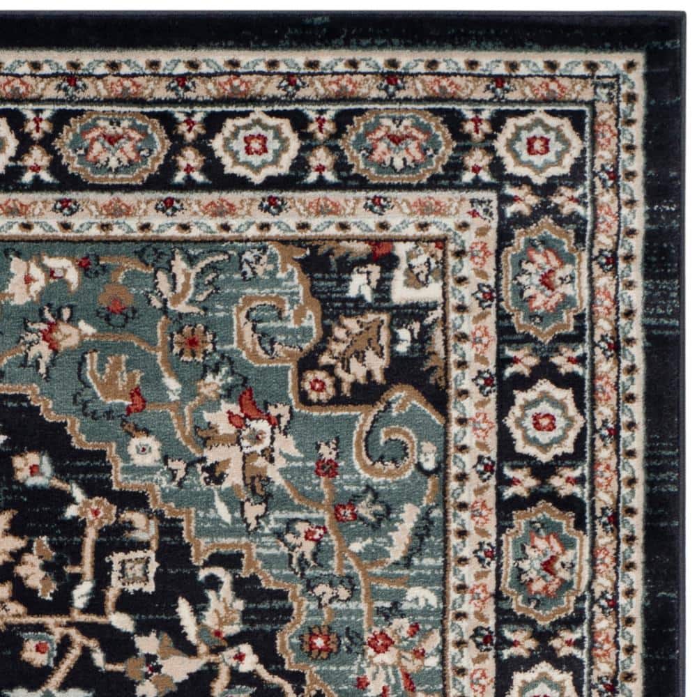 Anthracite and Teal Traditional Floral Area Rug