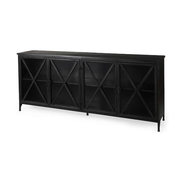 Poppy I 79 in. x 16 in. Metallic Black 4-Glass Door Sideboard