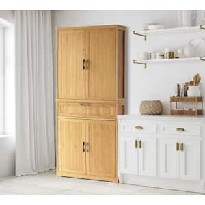 72 in. H Bamboo Kitchen Storage Pantry Cabinet Closet with Removable Shelves and Doors