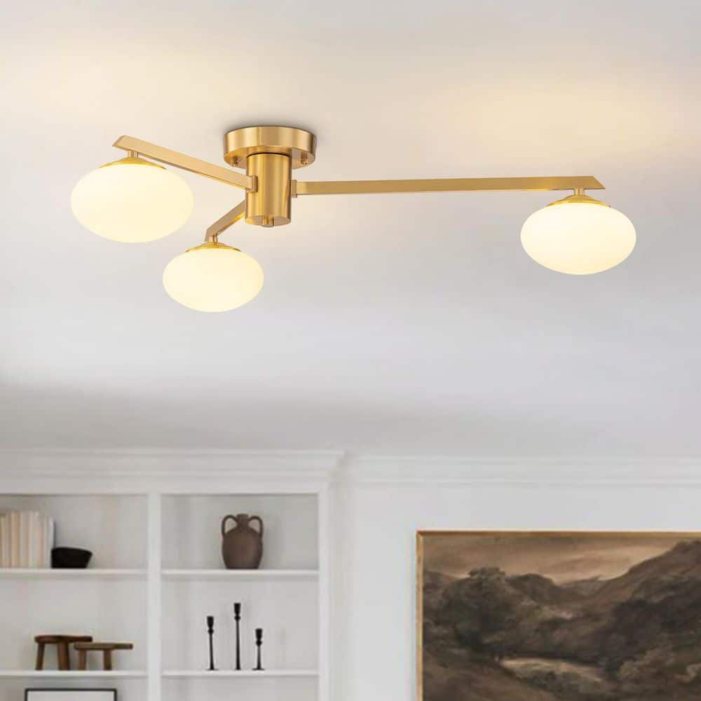 Lumo Orb 26.4 in. 3-Light Brushed Gold Mid-Century Pendant Ceiling Light Sputnik Semi-Flush Mount price history on PriceWatchPro