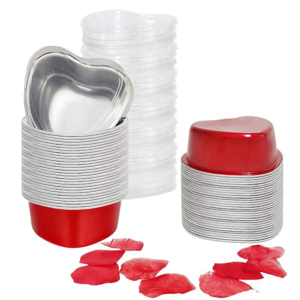 3.5 oz. Disposable Cupcake Cups with Cake Pans, Heart Shaped and Foil for Valentine's Day Wedding Parties, Red (50-Pack)