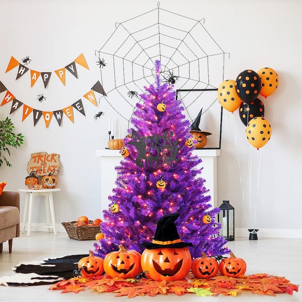 Costway 5 ft. Purple Pre-Lit LED Halloween Artificial Christmas