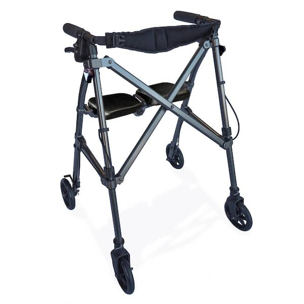 Able Life 4-Wheel Space Saver Folding Travel Walking Aid Walker Rollator in Black Walnut