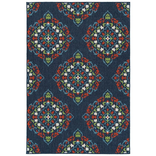 Kaleen Sunice Navy 7 ft. 2 in. x 10 ft. 5 in. Rectangle Residential Indoor/Outdoor Area Rug