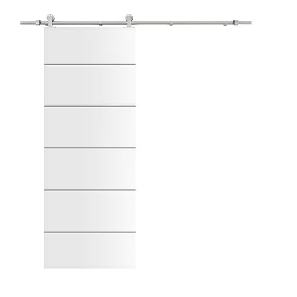 CALHOME Modern Classic 30 in. x 80 in. White Primed Composite MDF Paneled Interior Sliding Barn Door with Hardware Kit