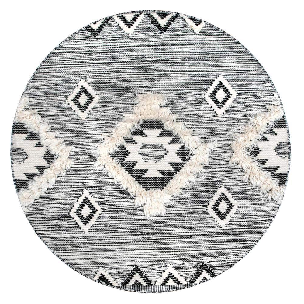 nuLOOM Savannah Moroccan Fringe Black 4 ft. x 4 ft. Round Indoor Area Rug SPMO01AR404 The