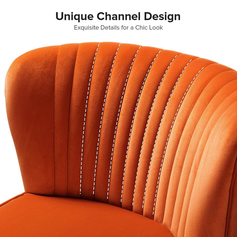 Plush Orange Velvet Accent Chair with Manufactured Wood Frame