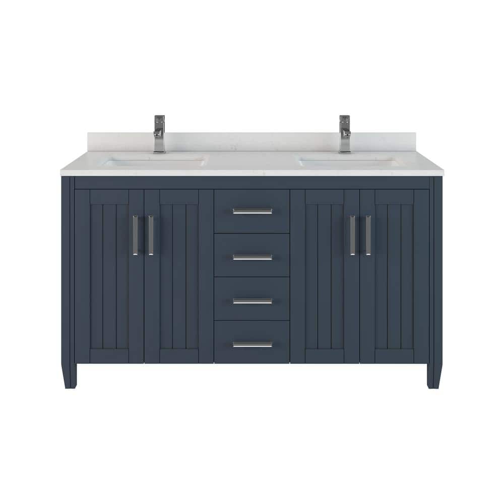 Jake 60 in. W x 22 in. D Bath Vanity in Gray ENGRD Stone Vanity Top in Whit