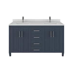 Jake 60 in. W x 22 in. D Bath Vanity in Gray ENGRD Stone Vanity Top in White with White Basin Power Bar and Organizer