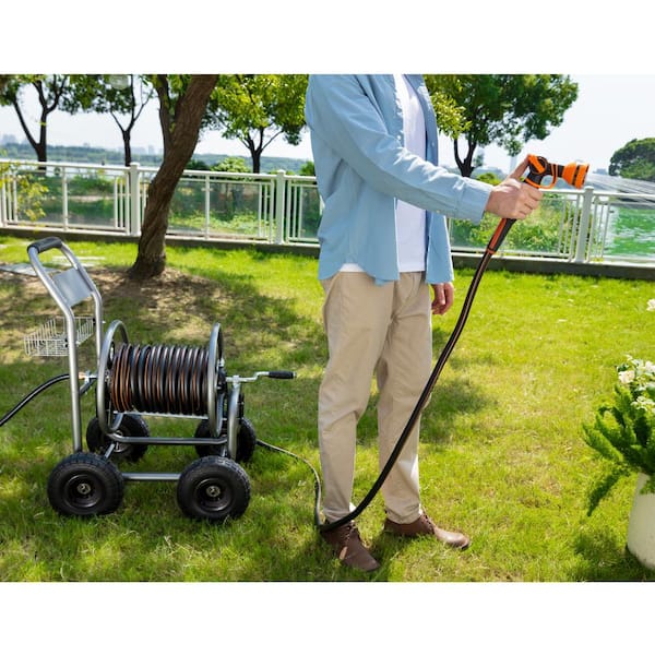Giraffe Tools, Heavy Duty Hose Reel Cart with Wheels, 5/8Inch 250ft., Hose Length Capacity 250 ft, Color Silver, Model HC03BUS
