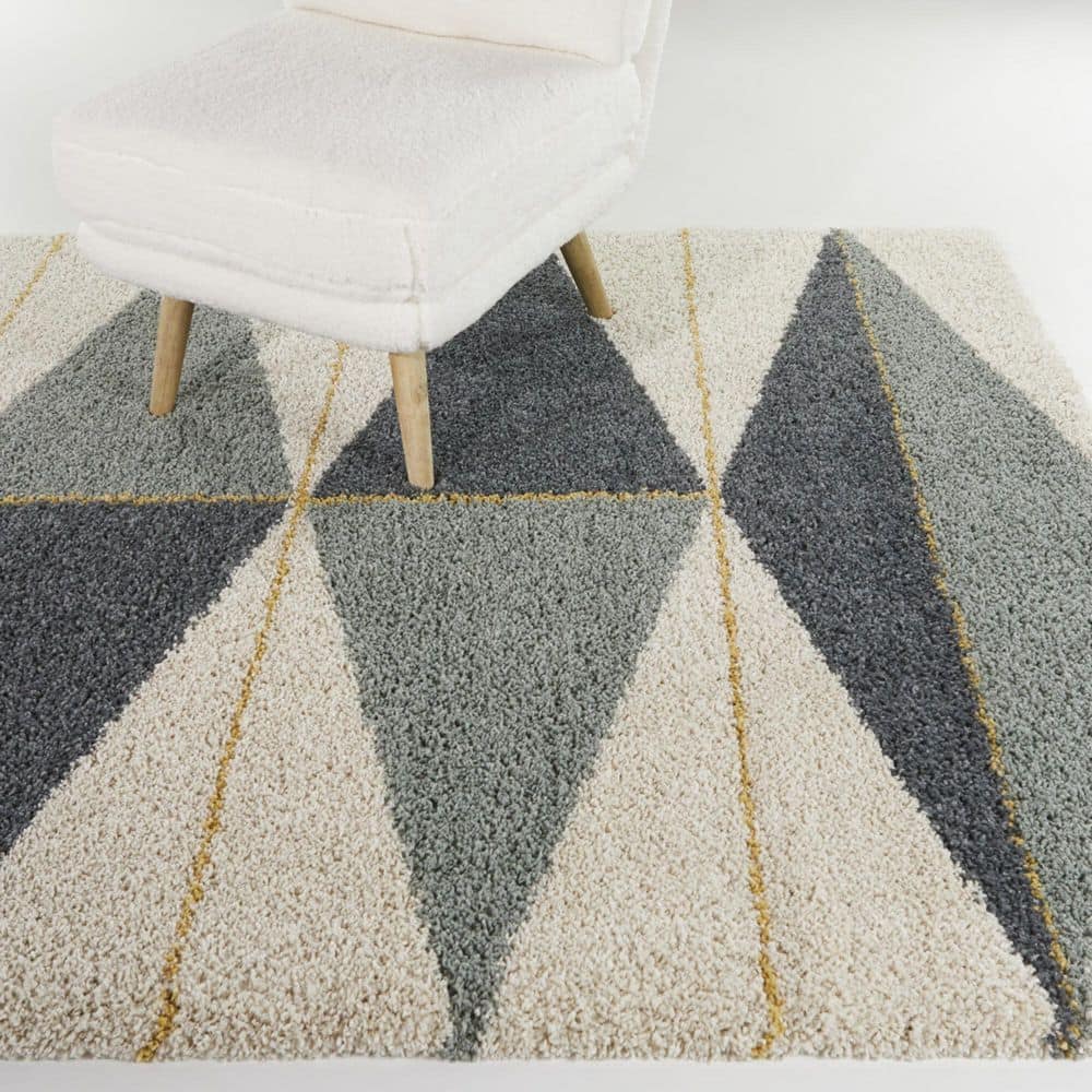 Navy and Cream Geometric Shag 8' x 10' Area Rug