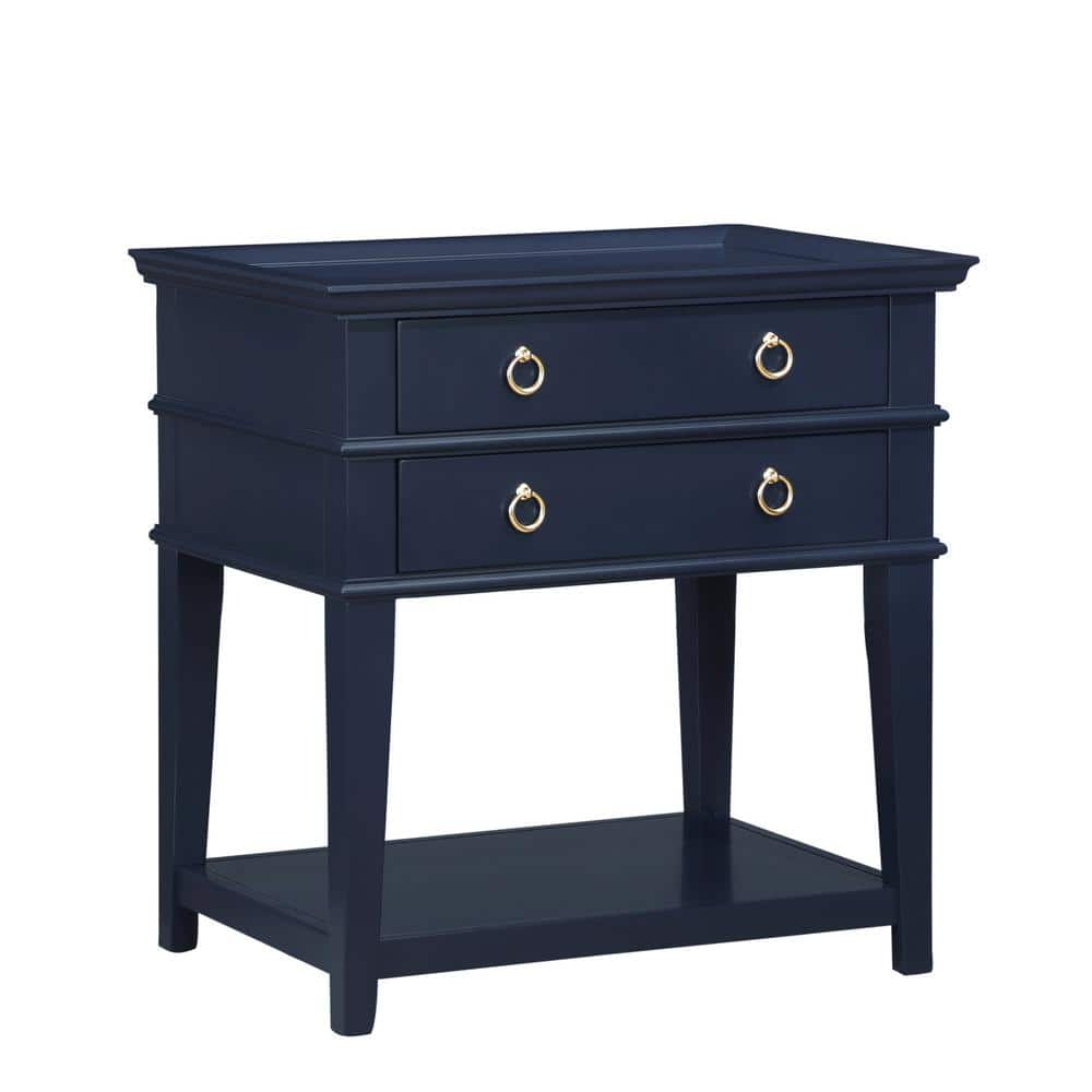 Clara Midnight Blue 2-drawer Tray Top 26 in. Width Nightstand