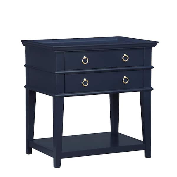 Unbranded Clara Midnight Blue 2-drawer Tray Top 26 in. Width Nightstand