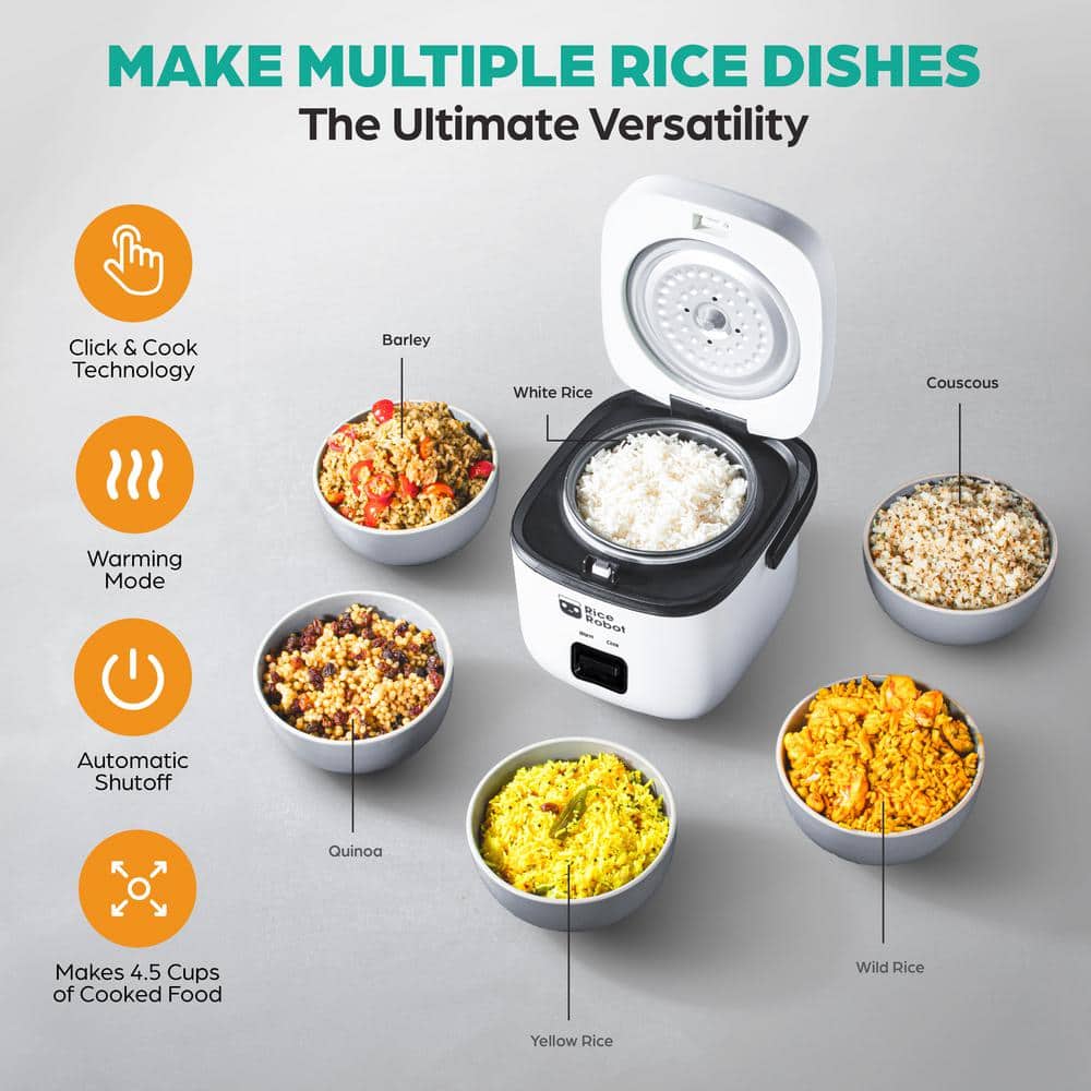 Compact White Electric Rice Cooker with Nonstick Pot and Steamer