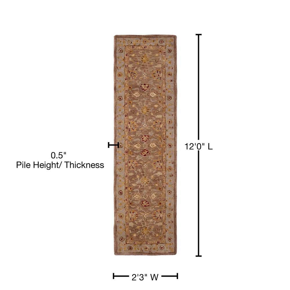 Hand Tufted Ivory and Tan Floral Wool Runner Rug