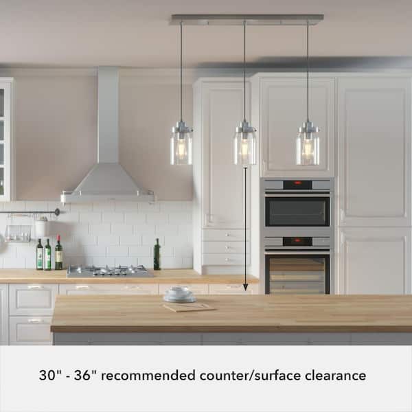 Hunter Devon Park 3-Light Brushed Nickel Farmhouse Clear Glass Linear LED Large Hanging Kitchen Island Light